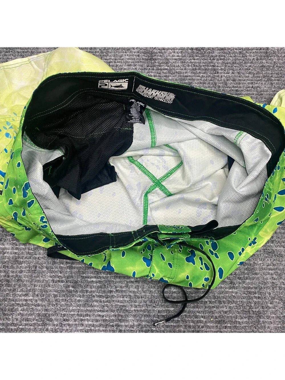 Pelagic Sharkskin Board Shorts Mens 38 Green Performance Tech Swim Trunks Beach